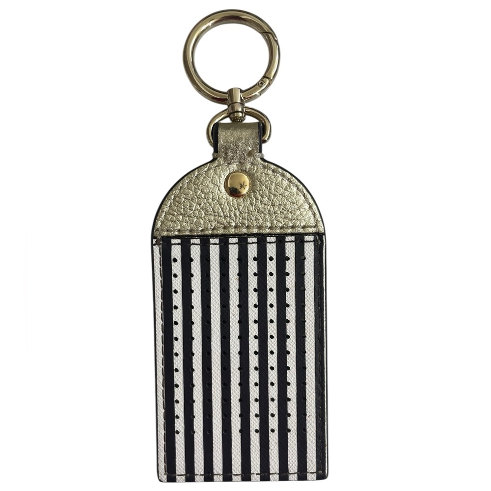 HENRI BENDEL Influencer Goldtone Leather Striped Bag Charm Keychain FOB RARE 🖤✨